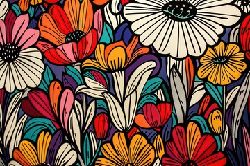 Vibrant Abstract Floral Pattern with Colorful Flowers in Modern Art Style