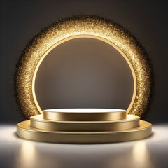 Golden round podium on a dark background. 