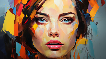 Obraz premium Portrait Of Women With Brush Stroke Vibrant Oil Painting