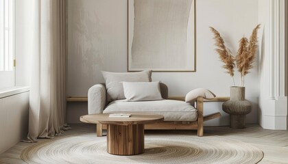 Minimalist Living Room with Wooden Furniture and Neutral Colors