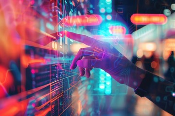 AI recommending personalized products on a digital screen, close up, tailored shopping, vibrant, blend mode, futuristic interface backdrop