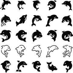 Dolphin Icon | Sea Animal Icons | Friendly Summer Vibes | Vacation Monogram | Whale | Original Illustration | Stencil and Cutfile | Digital Artwork | Clipart and Images