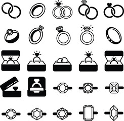 Wedding Ring Icon | Engagement Icons | Diamond Rings | Wedding Day | Newly Weds | Lovers | Matrimony | Marriage | Original Illustration | Stencil and Cutfile | Digital Artwork | Clipart and Images
