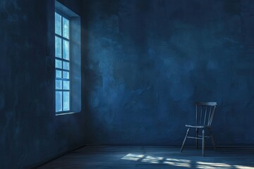 Matte indigo wall with a faint glare from a moonlit window, perfect for a serene, nocturnal ambiance