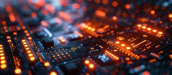 Obraz premium Circuit Board Glowing in the Dark