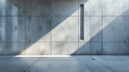Smooth concrete wall with a sharp light streak from a narrow slit window, ideal for a bold, industrial look