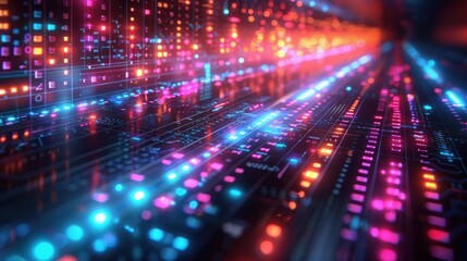 Fototapeta premium Abstract Digital Network with vibrant lights and glowing patterns.