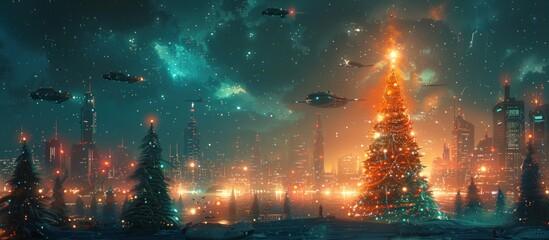 Obraz premium Futuristic Christmas Night