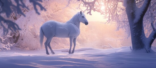 White Horse in a Snowy Winter Wonderland