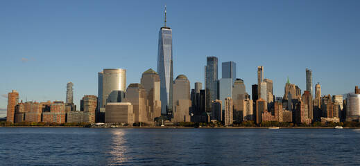 Fototapeta premium New York, United States. New York city skyline in Midtown Manhattan. USA, NYC, NY, Manhattan. American big city. Lower Manhattan skyline. New York from New Jersey. Downtown Manhattan.