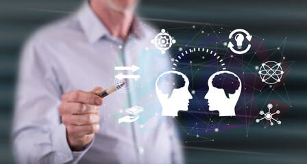 Man touching a knowledge sharing concept