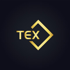 Fototapeta premium TEX logo. T E X design. White TEX letter. TEX, T E X letter logo design. T E X letter logo design in GOLD, GOLDEN LOGO, THREE, style. letter logo set in one artboard. T E X letter logo vector design.