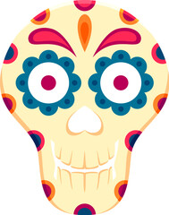 Mexican sugar skull, Day of the Dead holiday. Hispanic culture Dia de los Muertos sugar calavera skull, Mexico Halloween celebration human skeleton head vector symbol or Day of the Dead mask icon
