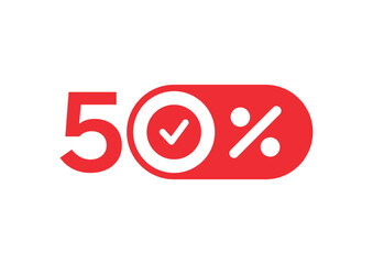 red 50 percent symbol. 50 percent logo for economy, business