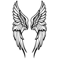 angel wings of hand drawn line illustration, transparent background