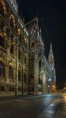 Fototapeta premium The illuminated Orszaghaz or Hungarian Parliament Building 