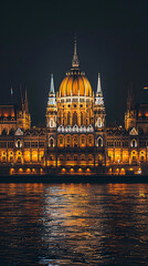 Obraz premium The illuminated Orszaghaz or Hungarian Parliament Building 