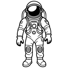 astronaut drawing, realistic hand drawing line art, pencil sketch, isolated