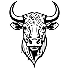 Black bull hand drawn line illustration, transparent background