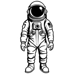 Black astronaut monochrome hand drawn line illustration, transparent background