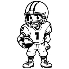 Black cartoon football drawing, realistic hand drawing line art, pencil sketch, isolated
