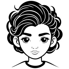 Black cartoon hair drawing, line head, line art black realistic sketches painting