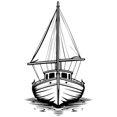 boat of hand drawn line illustration, transparent background
