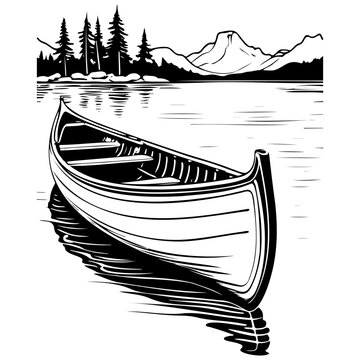 recommend clip art: canoe drawing, vintage line illustration, vector image