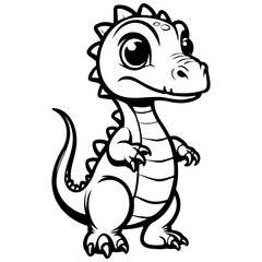 cartoon dinosaur drawing, black line vector, isolated line