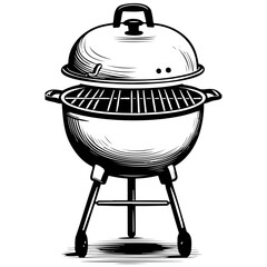 cartoon grill drawing, vintage line illustration, vector image