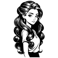 cartoon hair sketch, realistic line monochrome drawing, vintage engraving line art