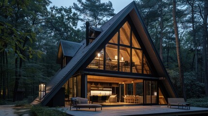 Fototapeta premium Modern A-Frame Cabin in the Woods