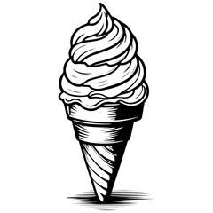 cartoon ice cream vintage hand drawn line illustration, transparent background