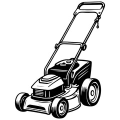 cartoon lawnmower drawing, vector realistic outline line, transparent background