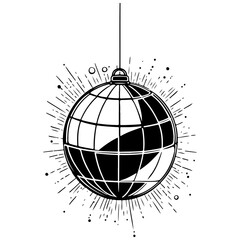 disco ball hand drawn line illustration, transparent background