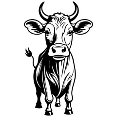 cow monochrome hand drawn line illustration, transparent background