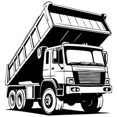 dump truck drawing, vintage line illustration, vector image © Сергей Тарасюк