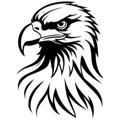 eagle logo realistic, ink sketch of black silhouette outline, transparent background