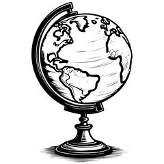 earth drawing, vintage line illustration, vector image