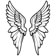 Obraz premium Engrave angel wings sketch, realistic line monochrome drawing, vintage engraving line art