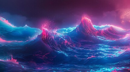 Big neon wave background - vibrant abstract digital technology design featuring futuristic light patterns and colorful gradient waves, ideal for tech event posters, modern web design, and innovative d