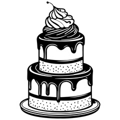 Isolated cake of hand drawn line illustration, transparent background