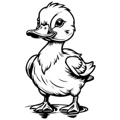 Isolated cartoon duck isolated hand drawn line illustration, transparent background