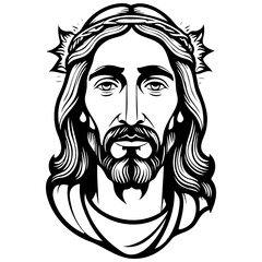 jesus engraving drawing of black silhouette, monochrome isolated artwork