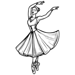 Line dancer drawing, black line vector, isolated line