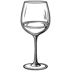 Realistic wine glass monochrome outline drawing, realistic tattoo painting on transpiderarent background