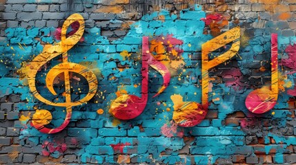 Music Graffiti on Brick Wall