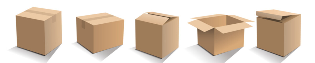 carton vector with brown color as delivery houshold cardboard box, for moving, packaging or packing some product in object transportation. Isolated on white background.