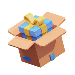 orange brown blue unboxing 3d illustration