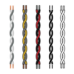 A set of wires. Twisted wires of electrical wiring. A wire for electronics. A wire is an electrical product. Vector illustration isolated on a white background for design and web.